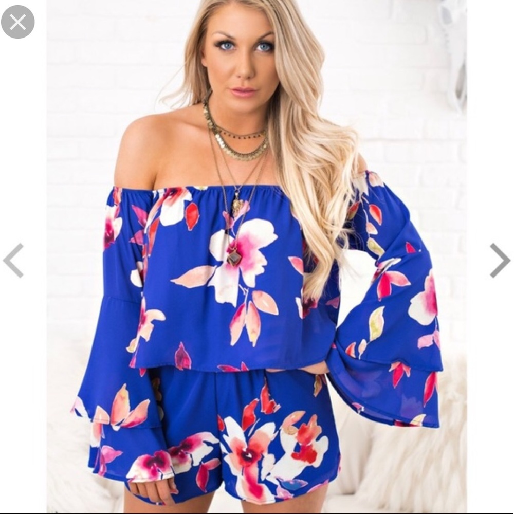 Blue Long-sleeved Floral Romper NANAMACS